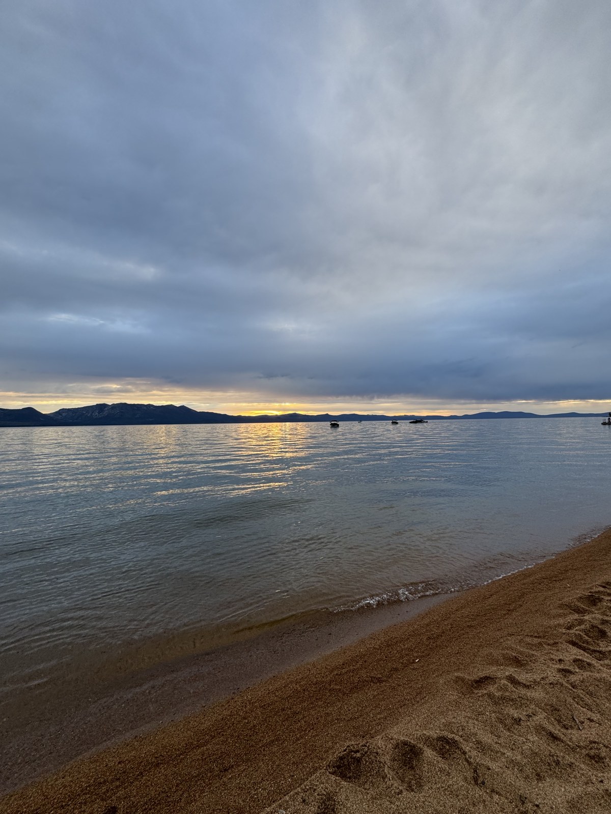 Sunset over Lake Tahoe from the beach in South Lake Tahoe